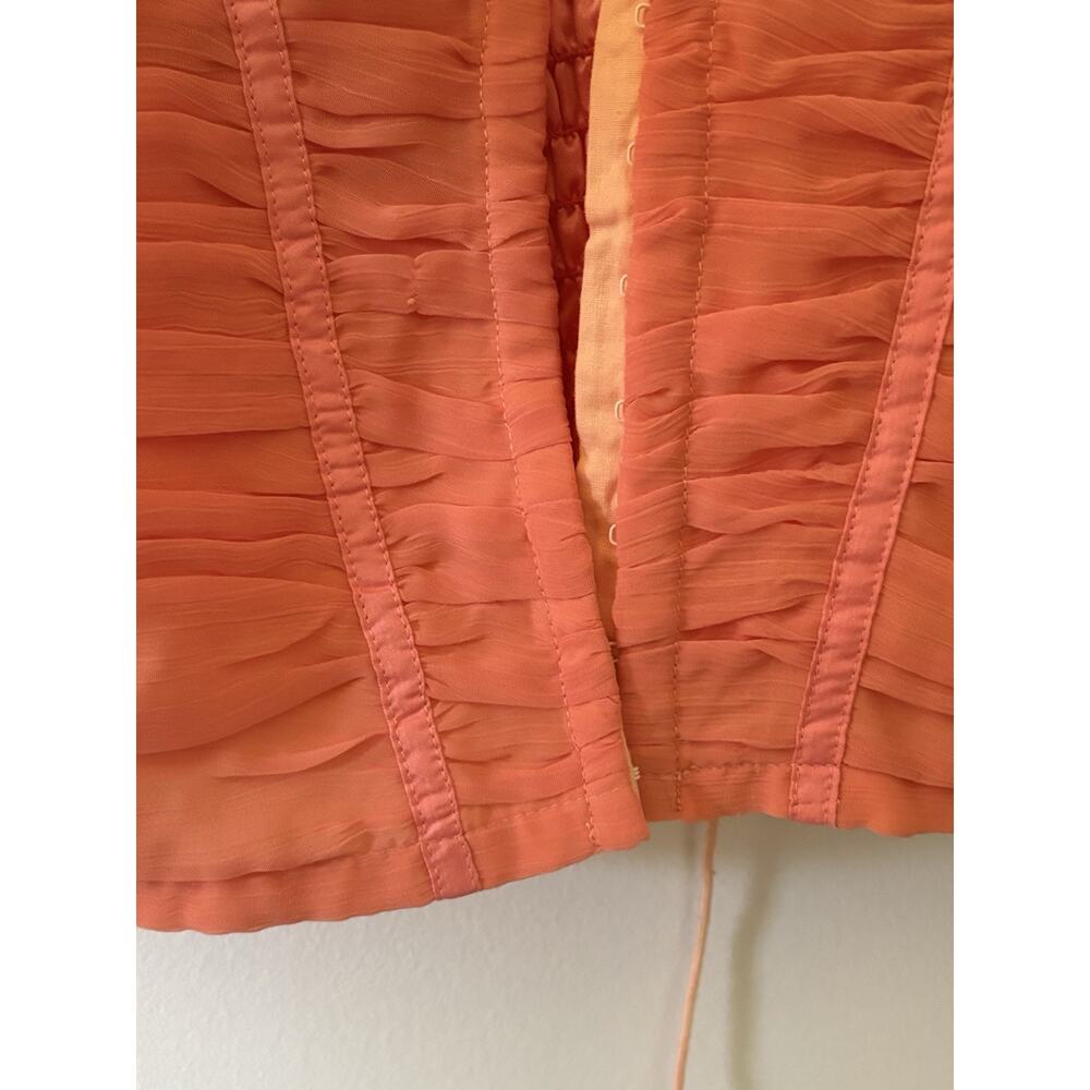 Vintage Y2K Sherbet Orange & pink Coral Corset Top Smocked Ruffle Blouse Large - Picture 6 of 8